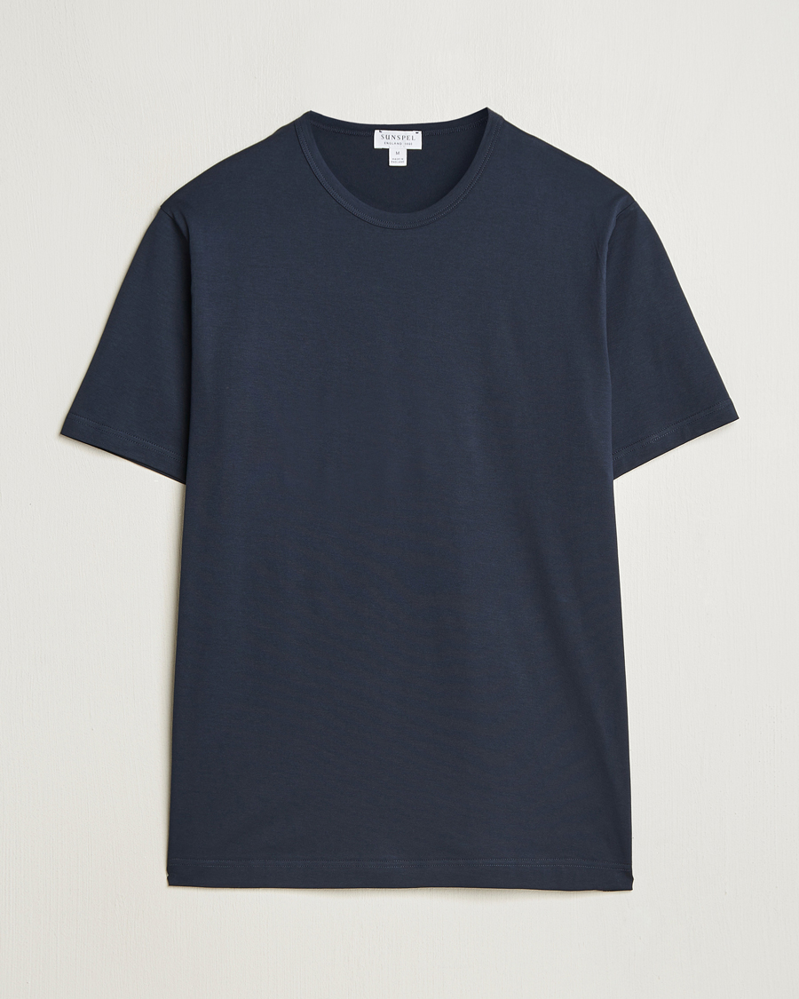 Uomini | T-shirt | Sunspel | Crew Neck Q82 Cotton T-Shirt Midnight Navy