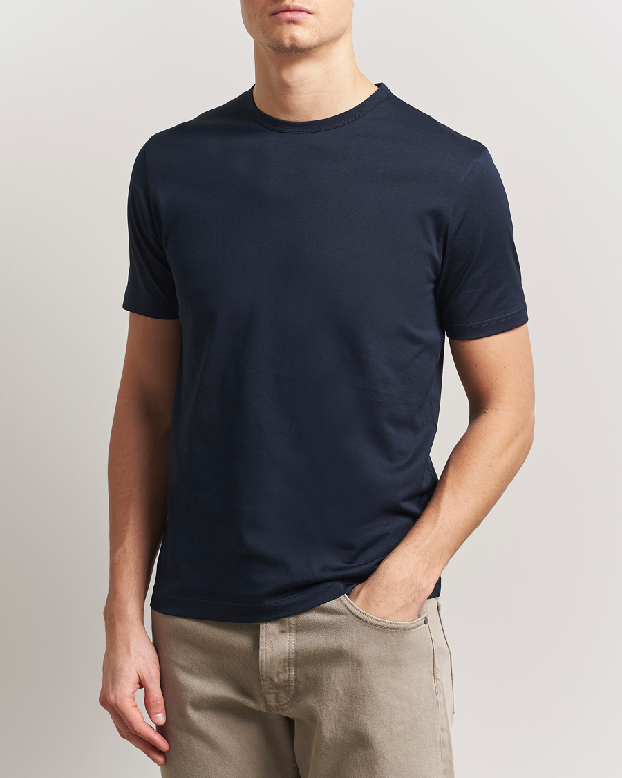 Uomini | T-shirt | Sunspel | Crew Neck Q82 Cotton T-Shirt Midnight Navy