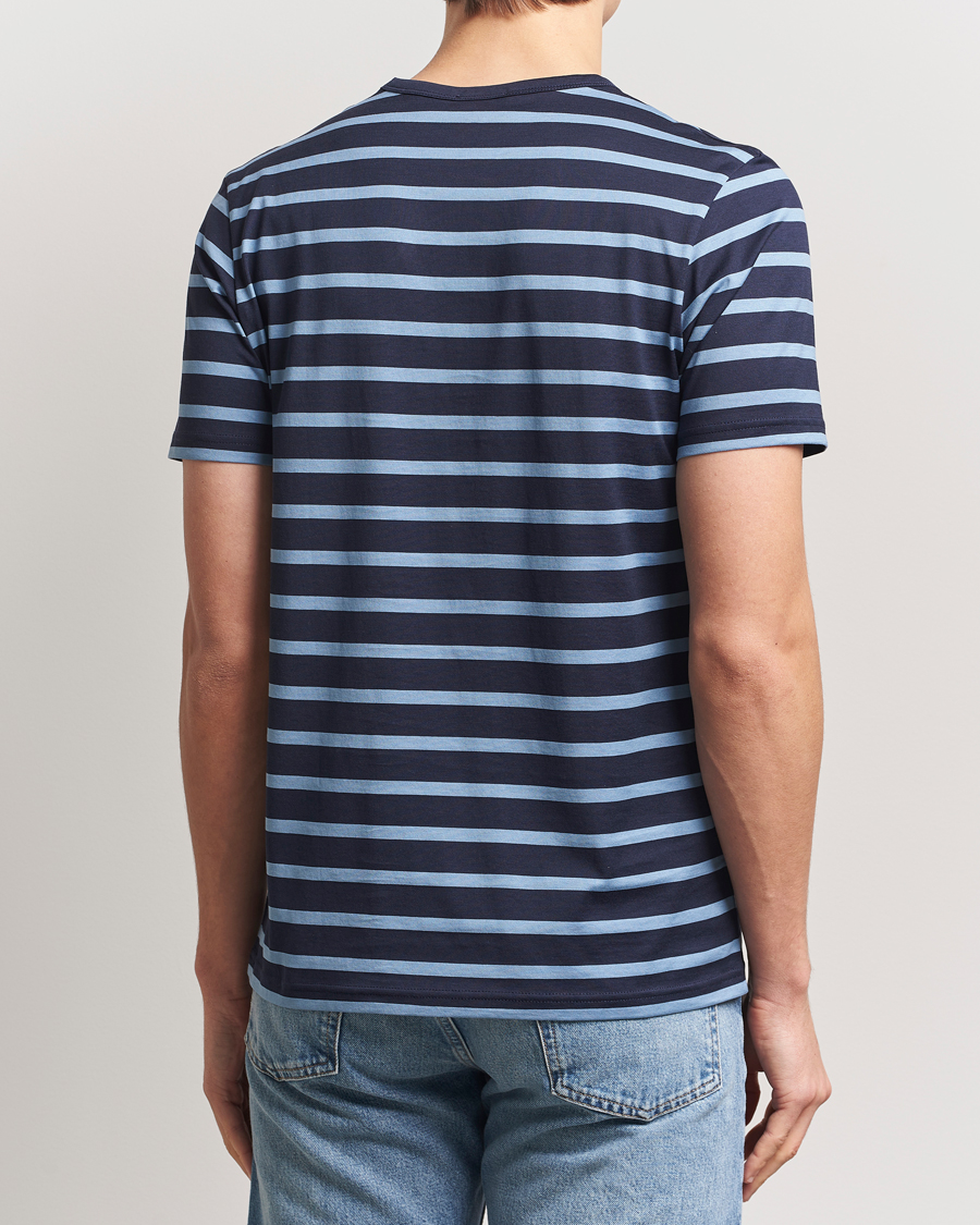 Uomini | T-shirt | Sunspel | Striped Crew Neck Q82 Cotton T-Shirt Navy/Como Blue
