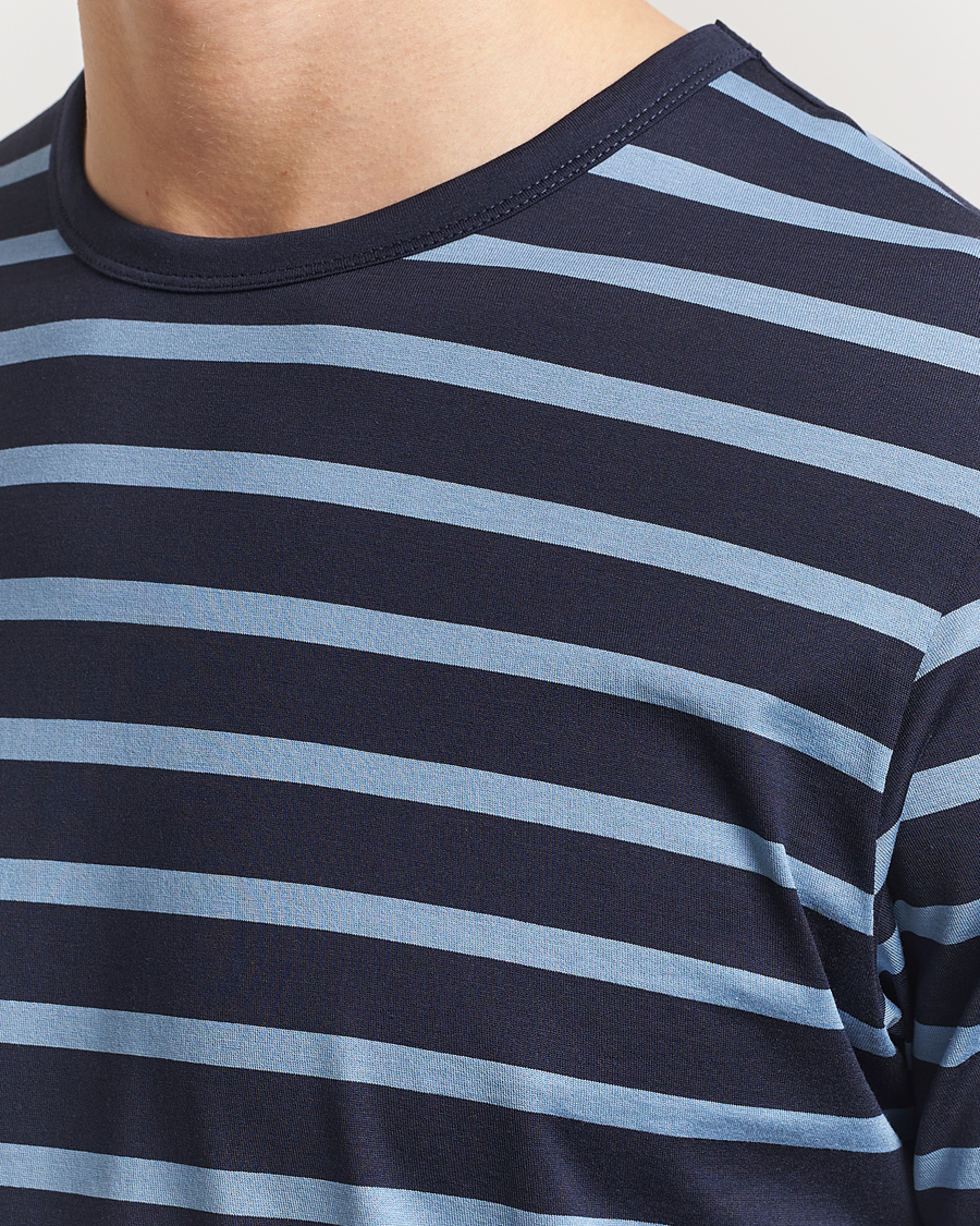 Uomini | T-shirt | Sunspel | Striped Crew Neck Q82 Cotton T-Shirt Navy/Como Blue