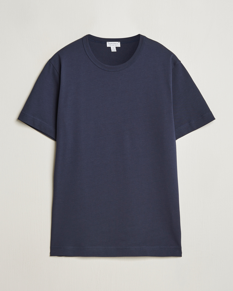 Uomini | T-shirt | Sunspel | Single Jersey Supima Cotton T-Shirt Navy
