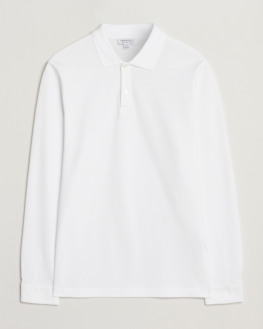 Uomini | Maglieria | Sunspel | Supima Cotton Long Sleeve Pique Polo White