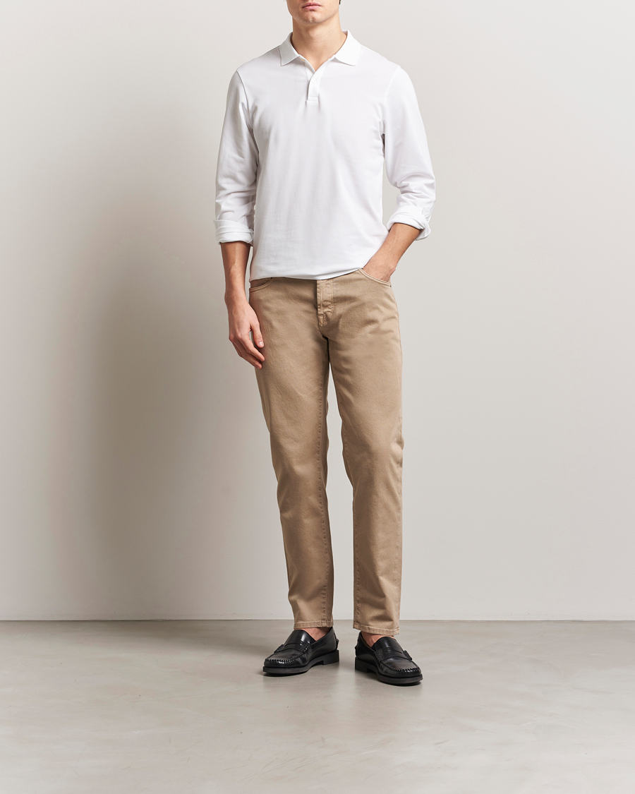 Uomini | Maglieria | Sunspel | Supima Cotton Long Sleeve Pique Polo White