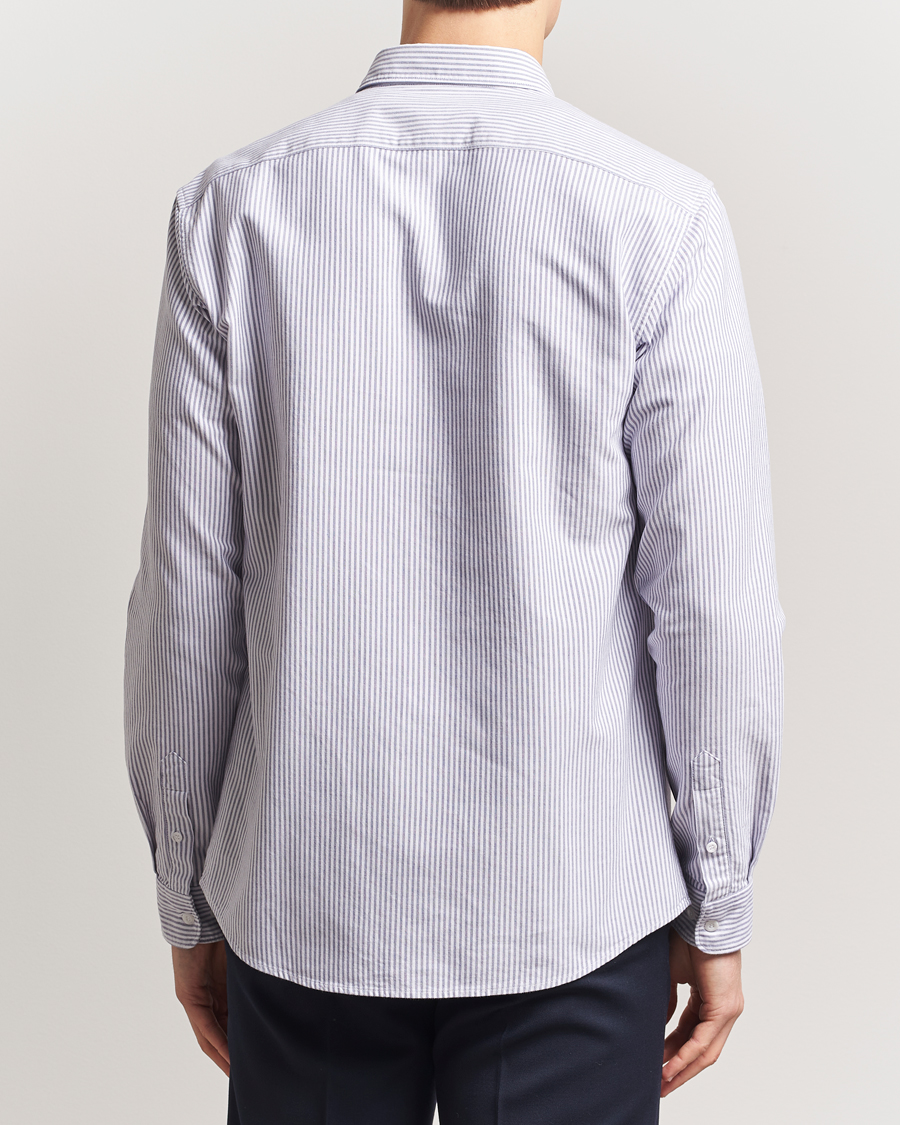 Uomini | Camicie | Sunspel | Striped Oxford Button Down Shirt White/Navy