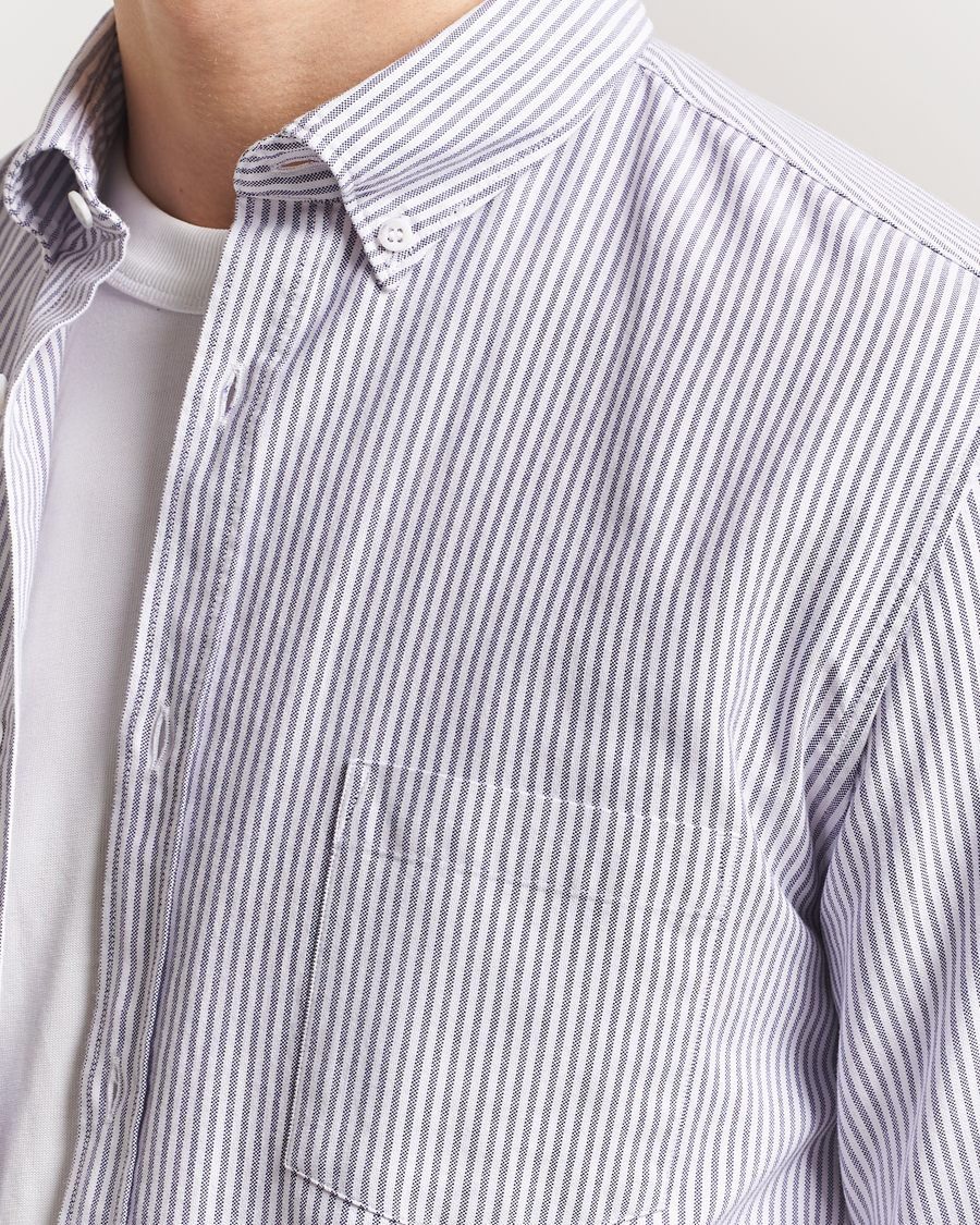 Uomini | Camicie | Sunspel | Striped Oxford Button Down Shirt White/Navy