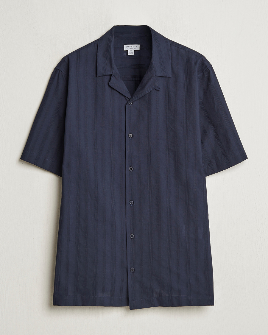 Uomini | Camicie | Sunspel | Embroidered Cotton Camp Shirt Navy