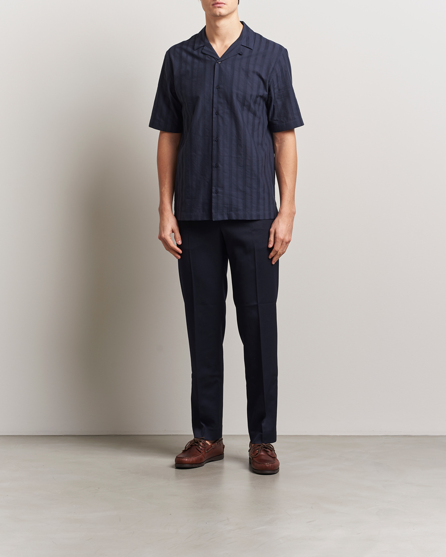 Uomini | Camicie | Sunspel | Embroidered Cotton Camp Shirt Navy