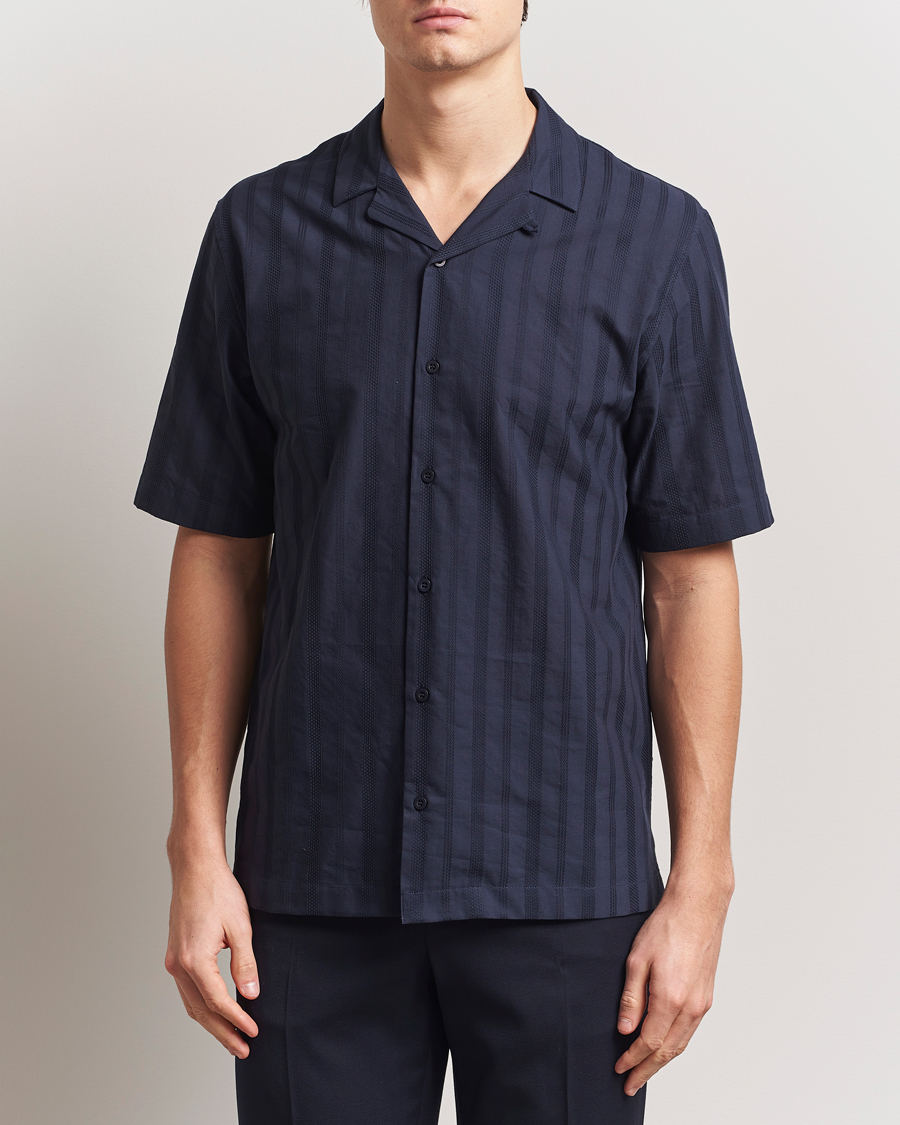 Uomini | Camicie | Sunspel | Embroidered Cotton Camp Shirt Navy