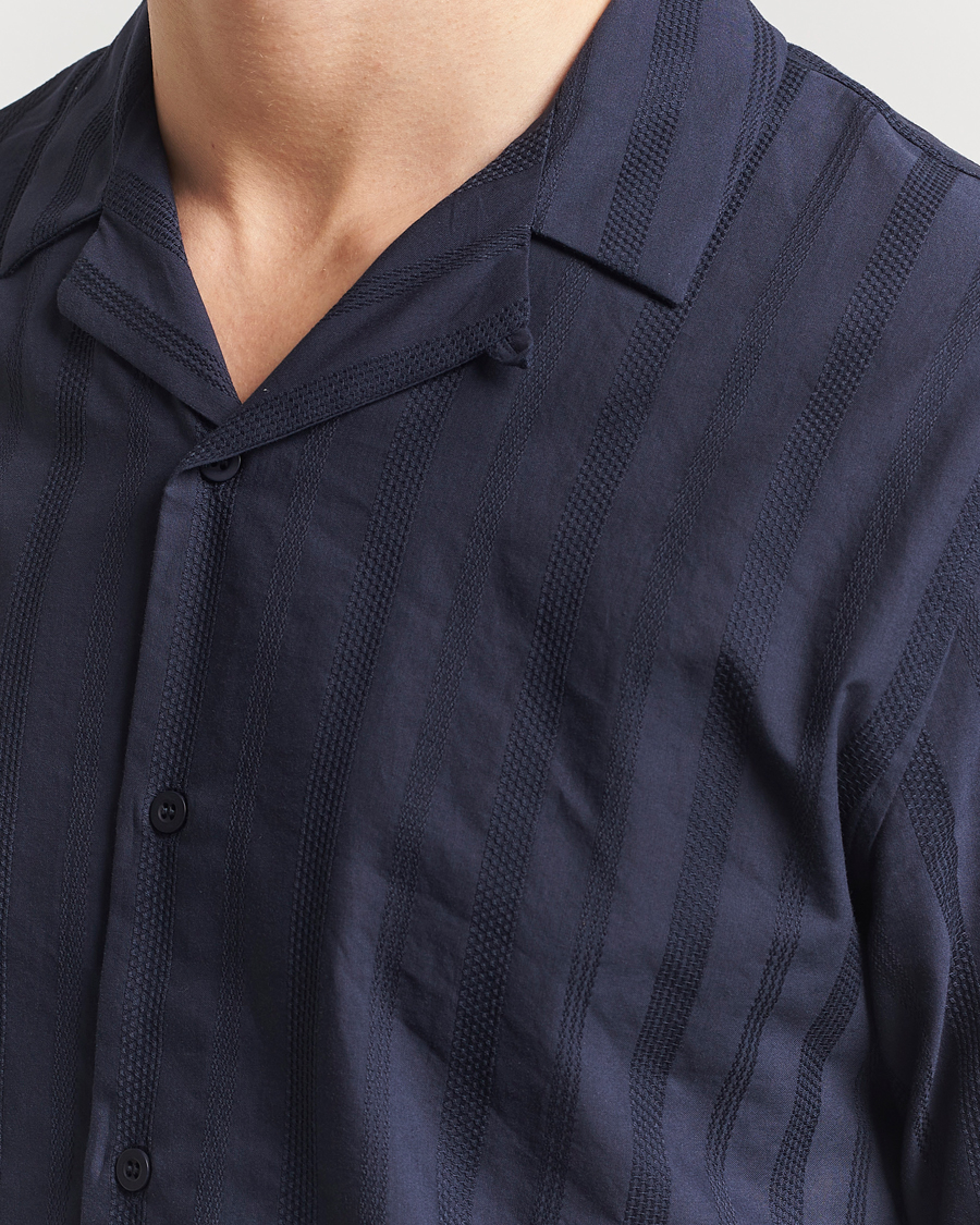 Uomini | Camicie | Sunspel | Embroidered Cotton Camp Shirt Navy