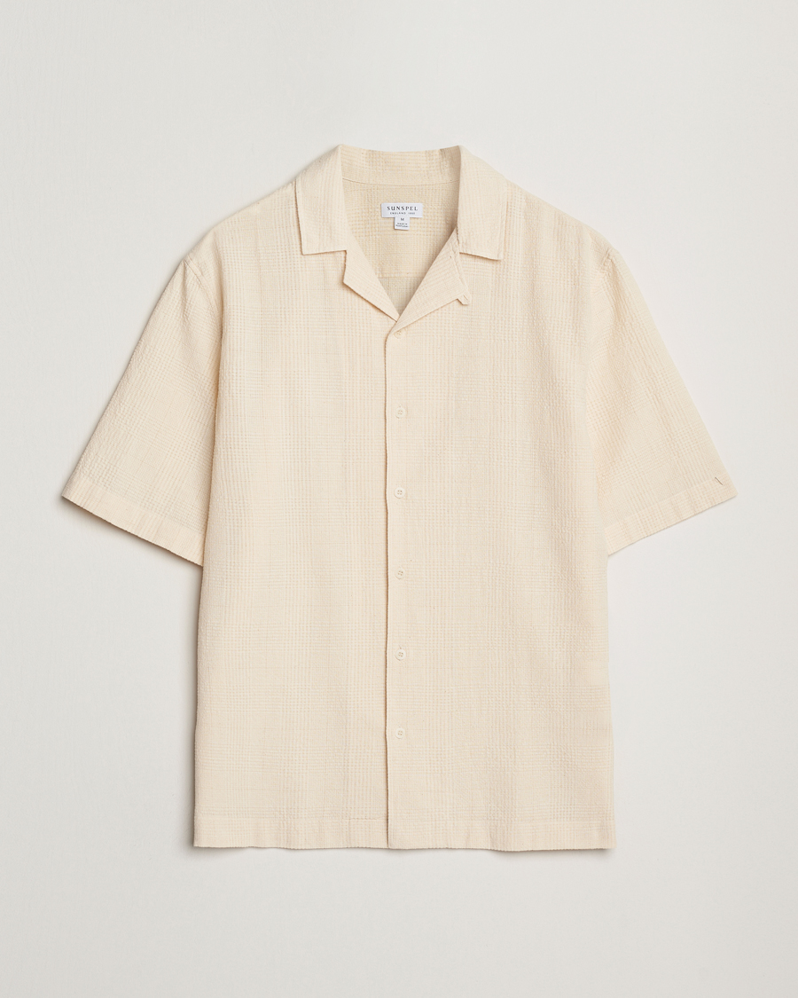 Uomini | Camicie | Sunspel | Loose Weave Check Cotton Camp Shirt Ecru