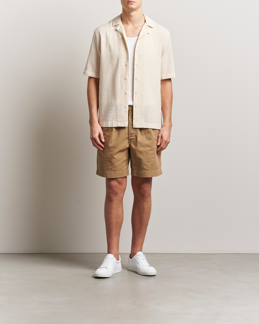 Uomini | Camicie | Sunspel | Loose Weave Check Cotton Camp Shirt Ecru