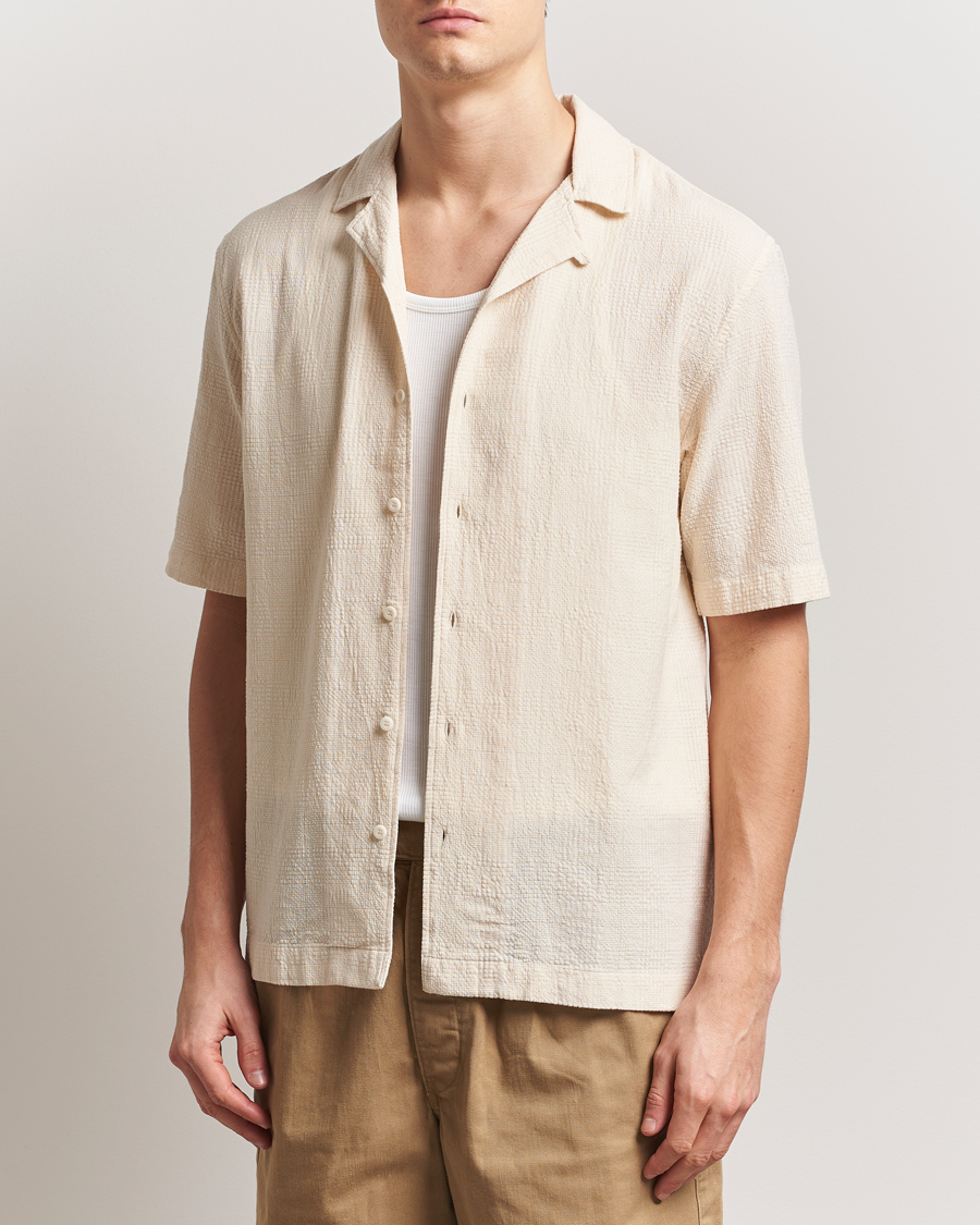 Uomini | Camicie | Sunspel | Loose Weave Check Cotton Camp Shirt Ecru