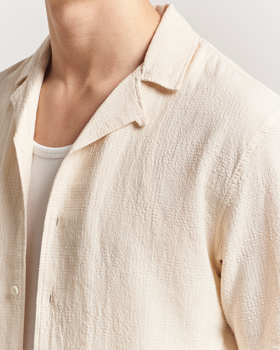 Uomini | Camicie | Sunspel | Loose Weave Check Cotton Camp Shirt Ecru