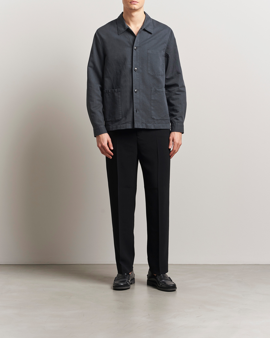 Uomini | Camicie | Sunspel | Twin Pocket Cotton/Linen Jacket Charcoal