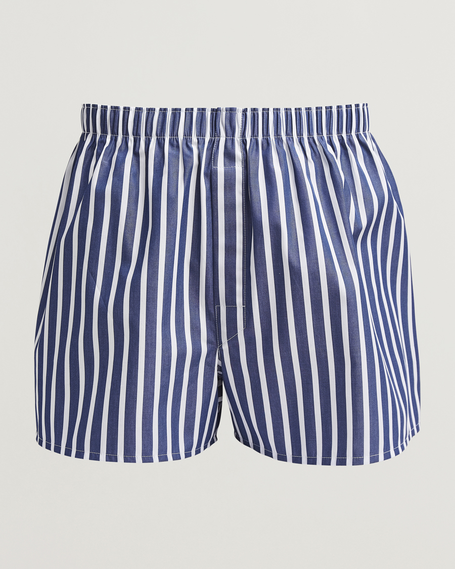 Uomini | Biancheria intima | Sunspel | Classic Woven Cotton Boxer Shorts Navy/White Stripe