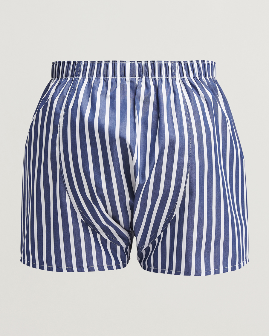 Uomini | Biancheria intima | Sunspel | Classic Woven Cotton Boxer Shorts Navy/White Stripe