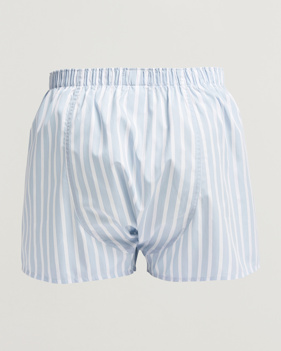 Uomini | Biancheria intima | Sunspel | Classic Woven Cotton Boxer Shorts Sky Blue Barstripe