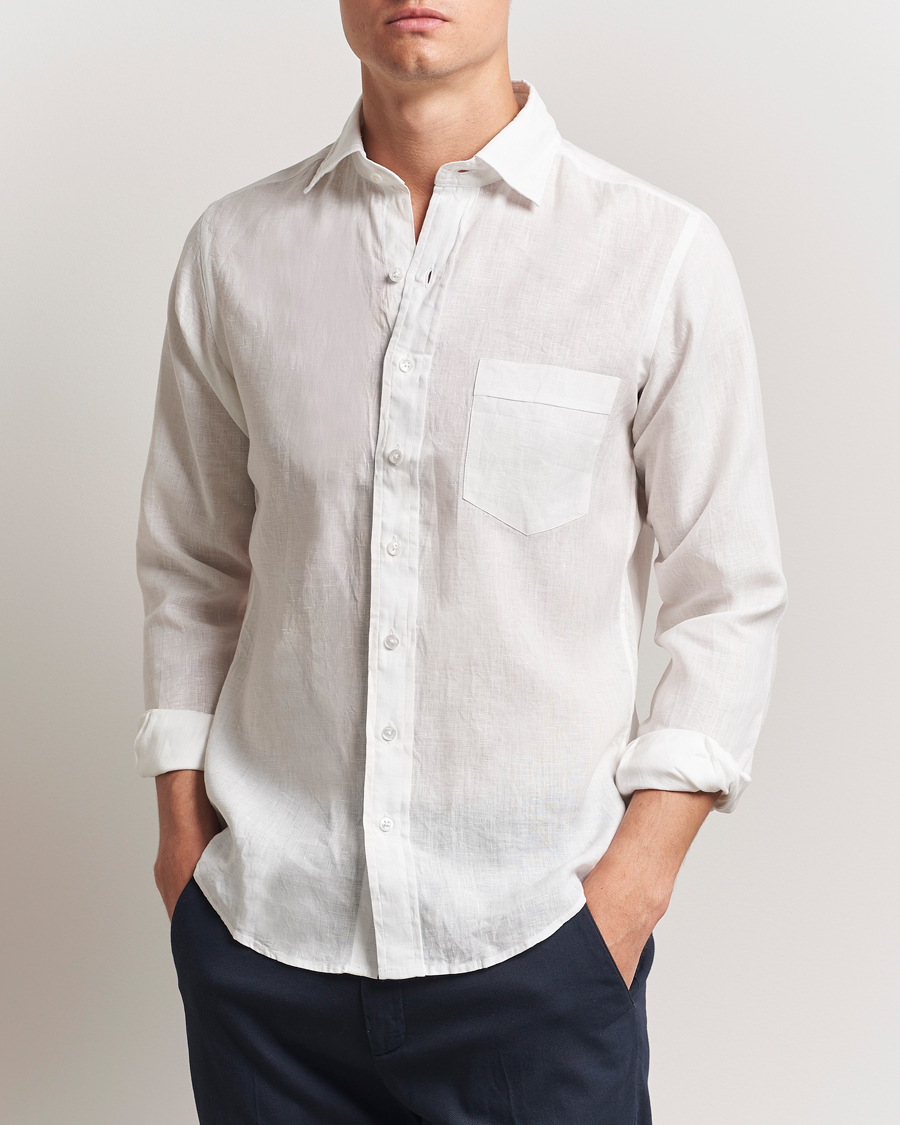 Uomini | Camicie | Drake's | Linen Summer Shirt Ecru