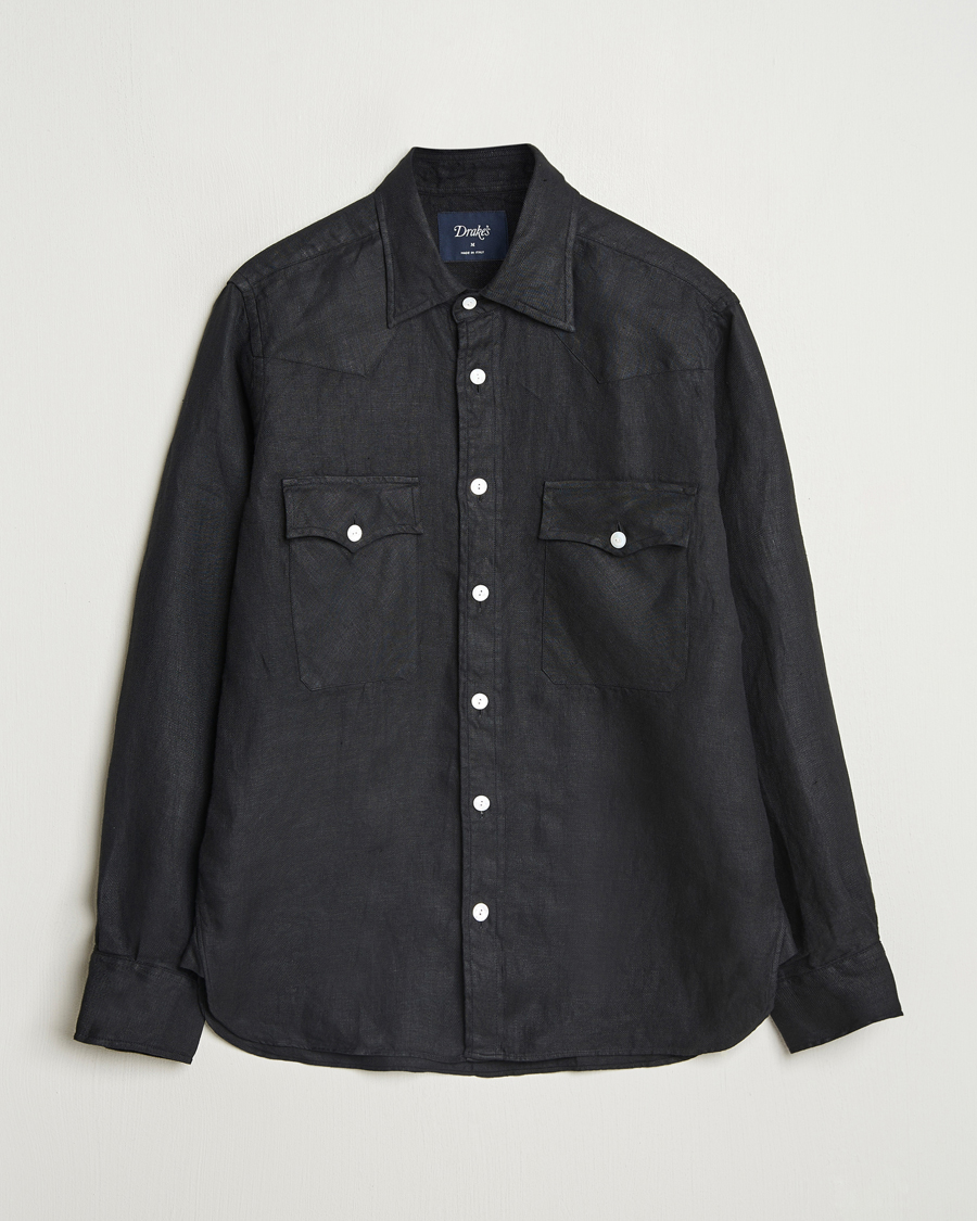 Uomini | Camicie | Drake's | Linen Twill Western Shirt Black