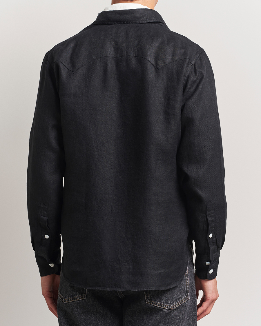 Uomini | Camicie | Drake's | Linen Twill Western Shirt Black