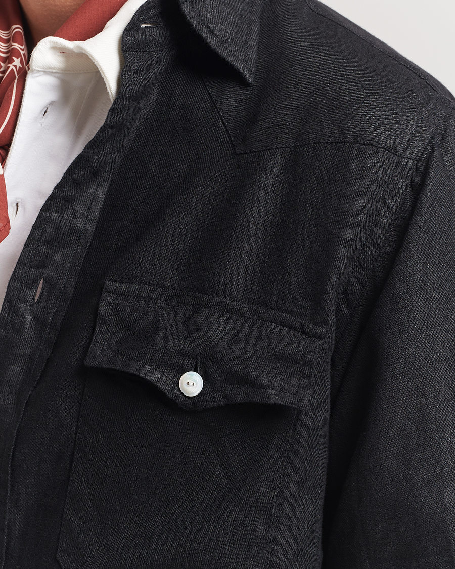 Uomini | Camicie | Drake's | Linen Twill Western Shirt Black