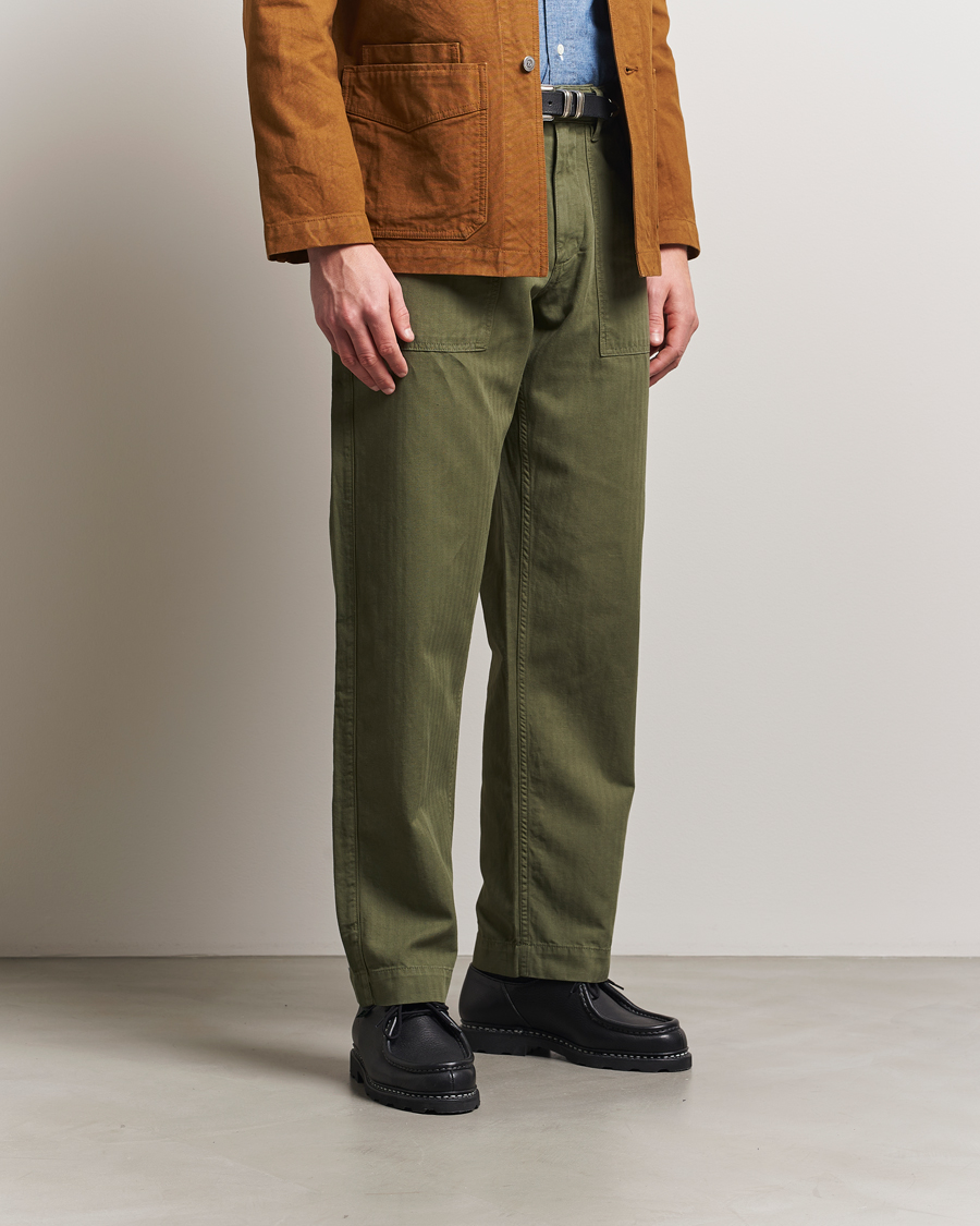 Uomini | Pantaloni | Drake's | Fatigue Cotton Trousers Olive