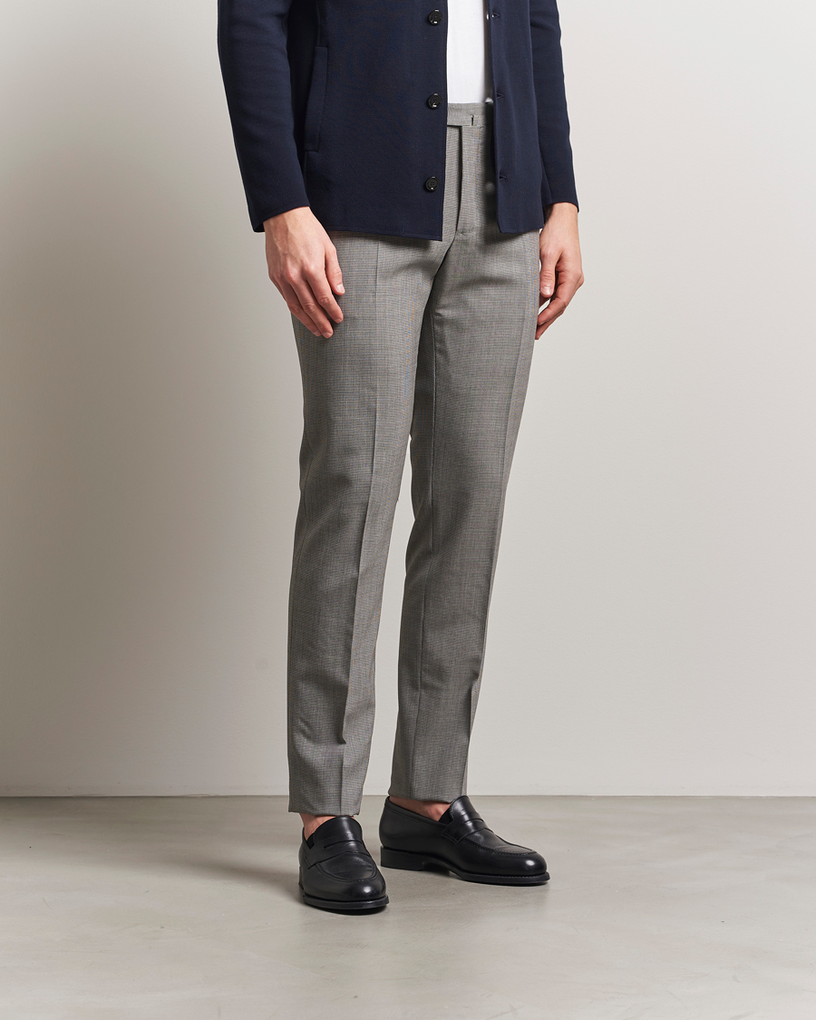 Uomini | Pantaloni | Incotex | Slim Fit Micro Houndstooth Wool Trousers Light Grey