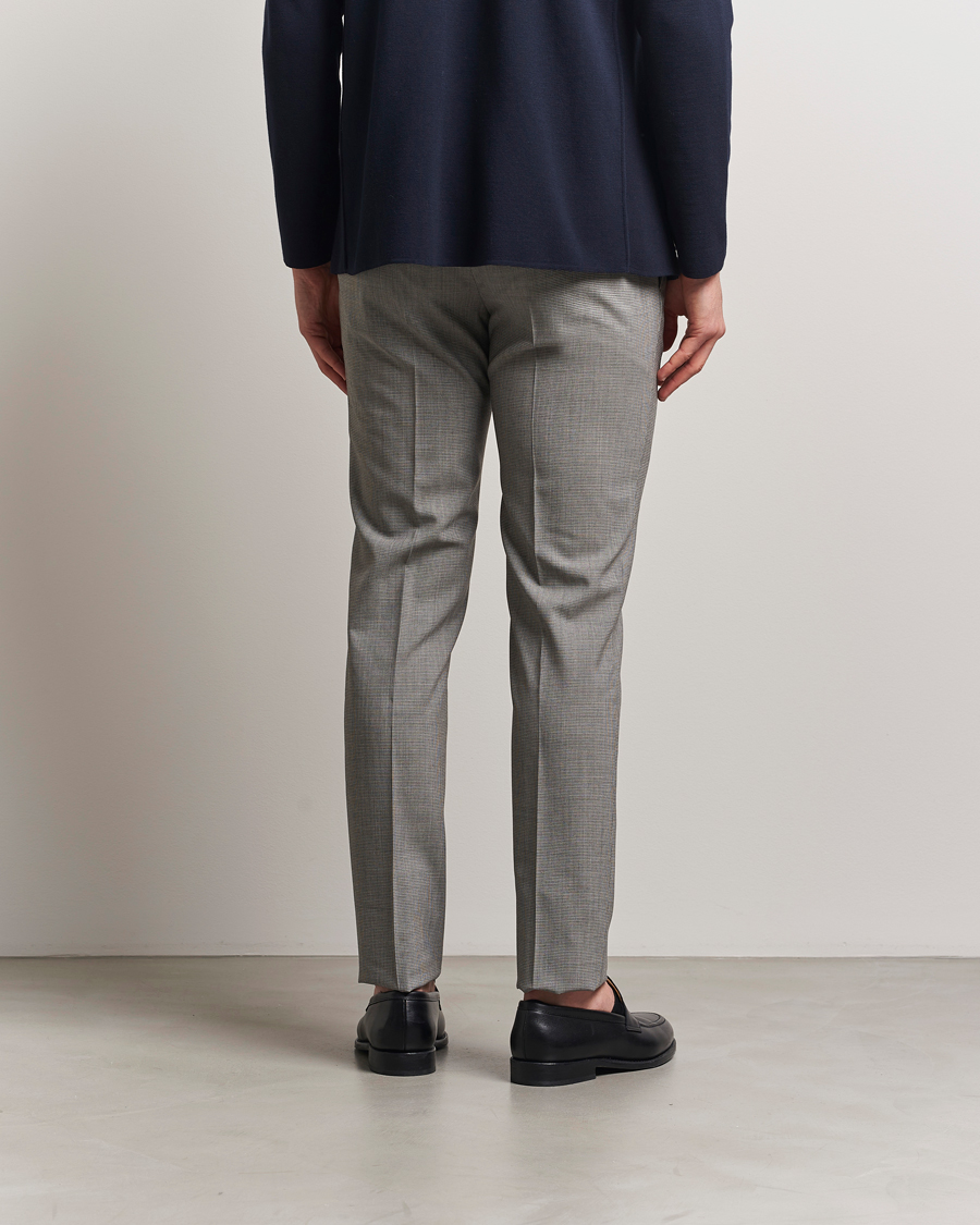 Uomini | Pantaloni | Incotex | Slim Fit Micro Houndstooth Wool Trousers Light Grey