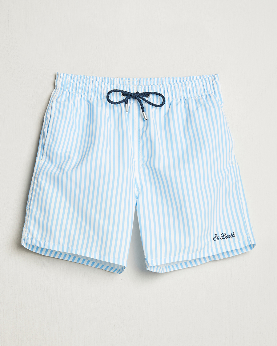 Uomini | Costumi da bagno | MC2 Saint Barth | Printed Nylon Swim Shorts Light Blue Stripes