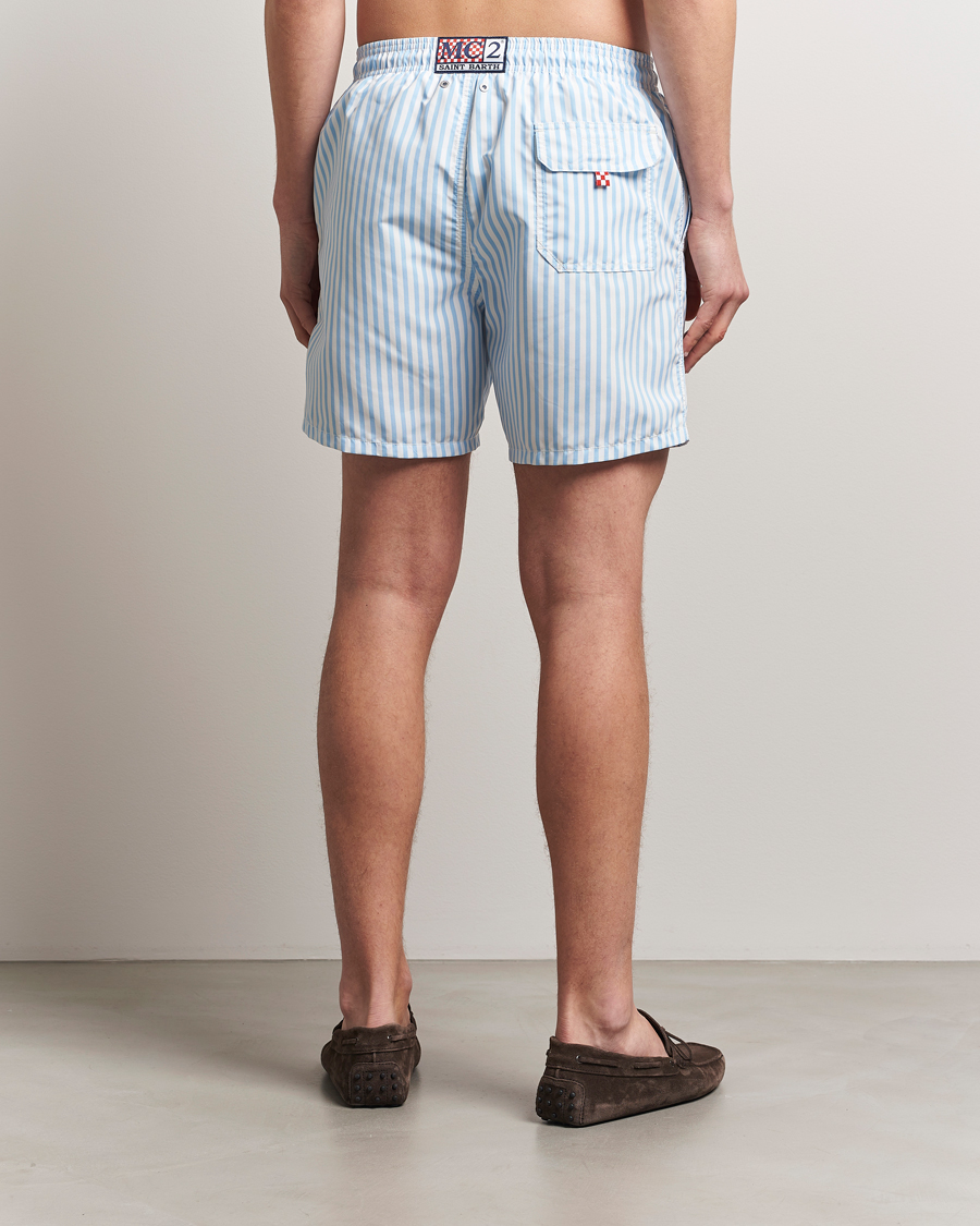 Uomini | Costumi da bagno | MC2 Saint Barth | Printed Nylon Swim Shorts Light Blue Stripes
