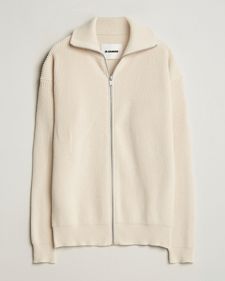 Uomini | Maglieria | Jil Sander | Rib Full Zip Cardigan Porcelain
