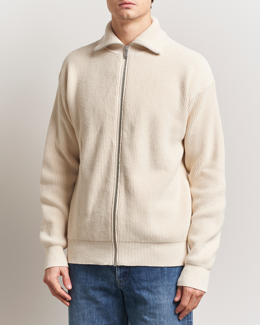Uomini | Maglieria | Jil Sander | Rib Full Zip Cardigan Porcelain