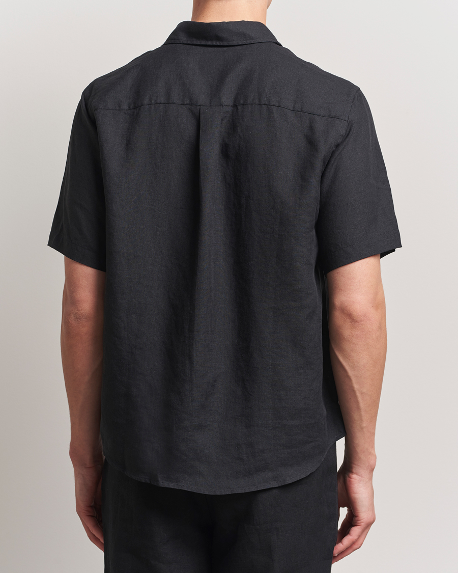 Uomini | Camicie | Colorful Standard | Garment Dyed Linen Short Sleeve Shirt Deep Black