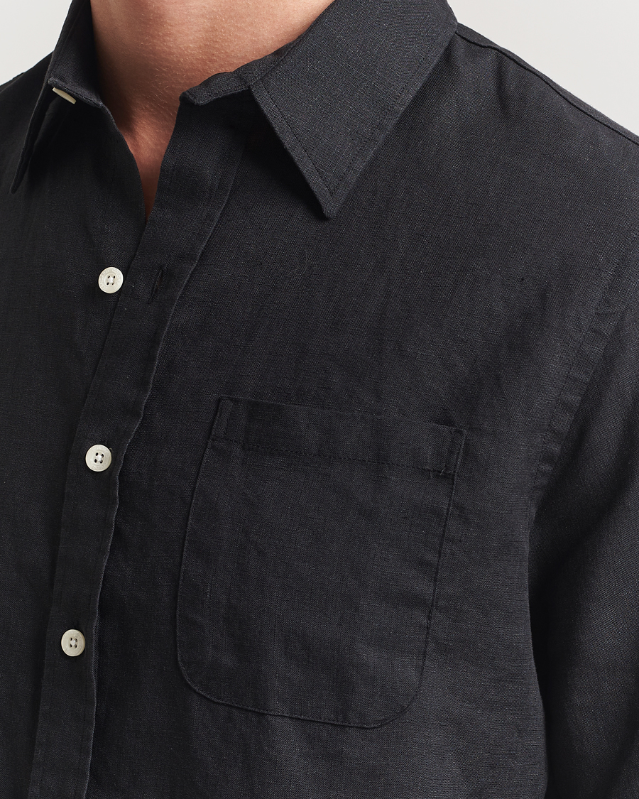 Uomini | Camicie | Colorful Standard | Garment Dyed Linen Short Sleeve Shirt Deep Black