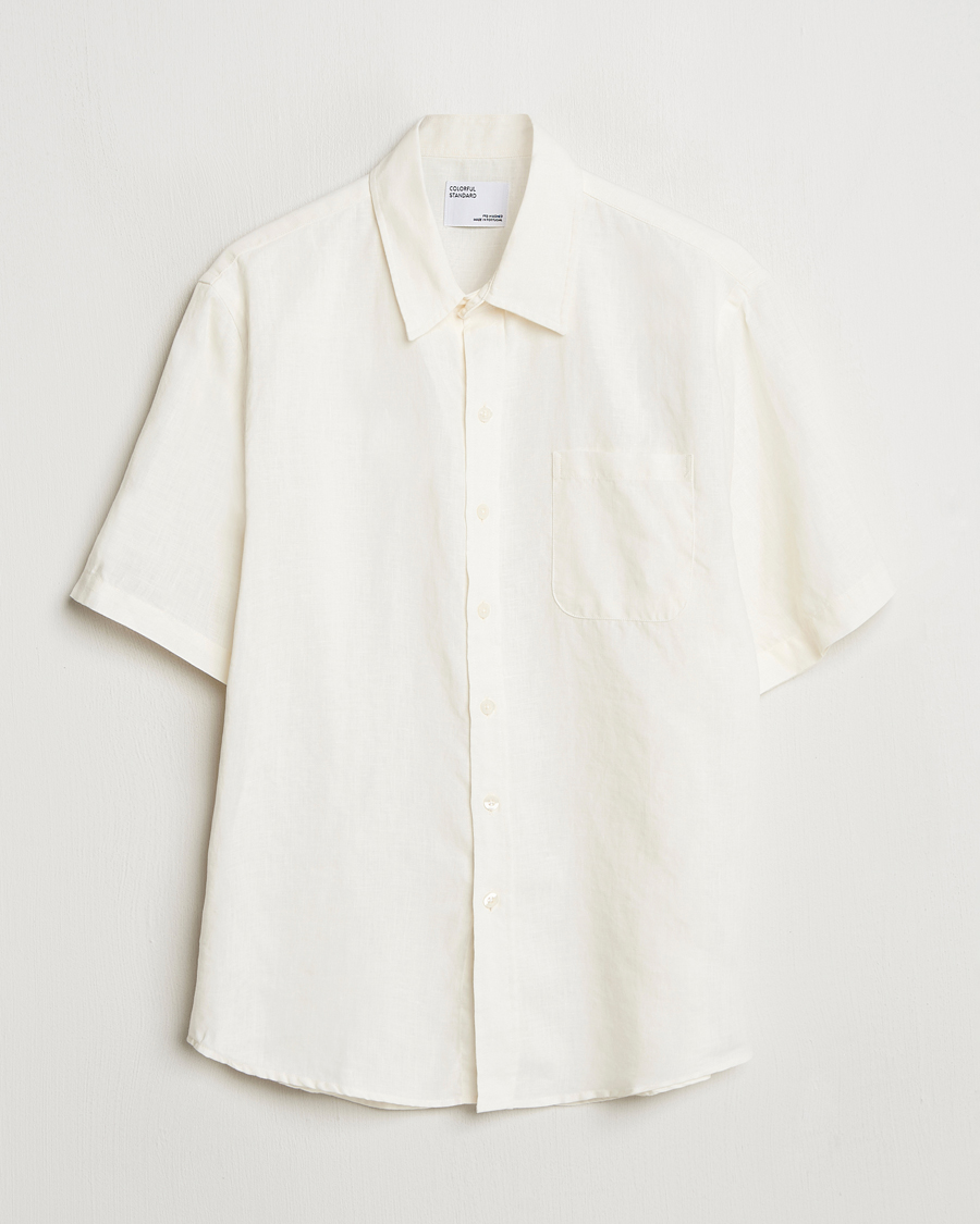 Uomini | Camicie | Colorful Standard | Garment Dyed Linen Short Sleeve Shirt Ivory White