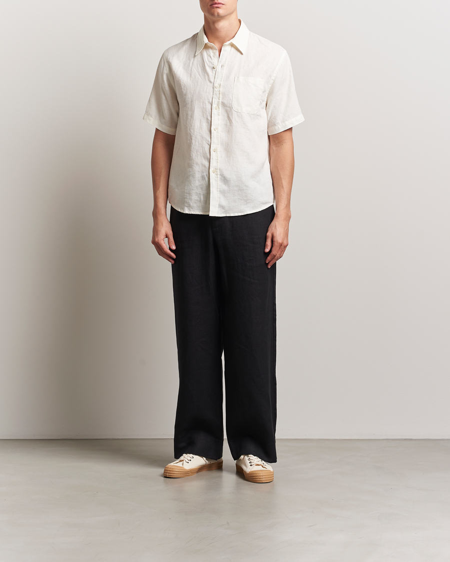 Uomini | Camicie | Colorful Standard | Garment Dyed Linen Short Sleeve Shirt Ivory White