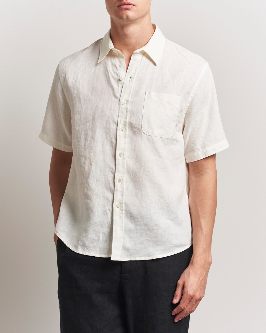 Uomini | Camicie | Colorful Standard | Garment Dyed Linen Short Sleeve Shirt Ivory White