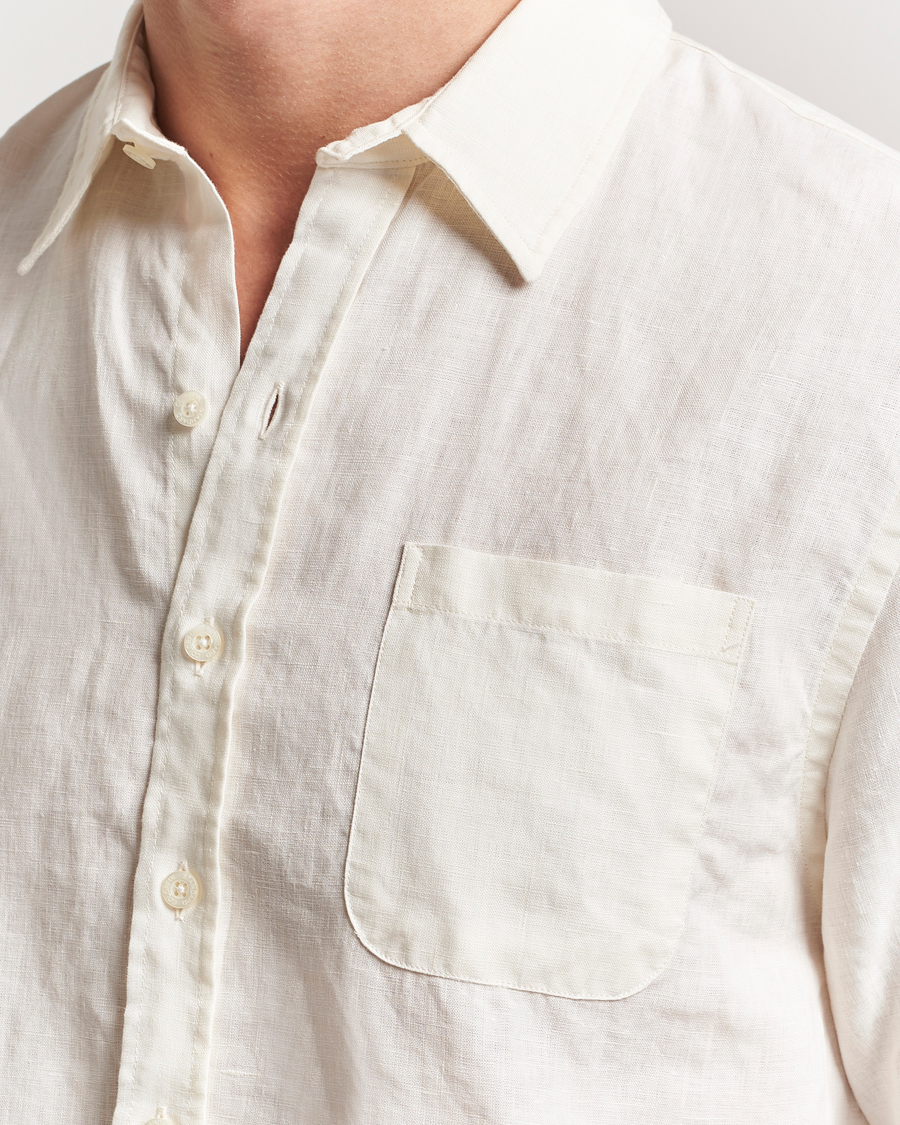 Uomini | Camicie | Colorful Standard | Garment Dyed Linen Short Sleeve Shirt Ivory White