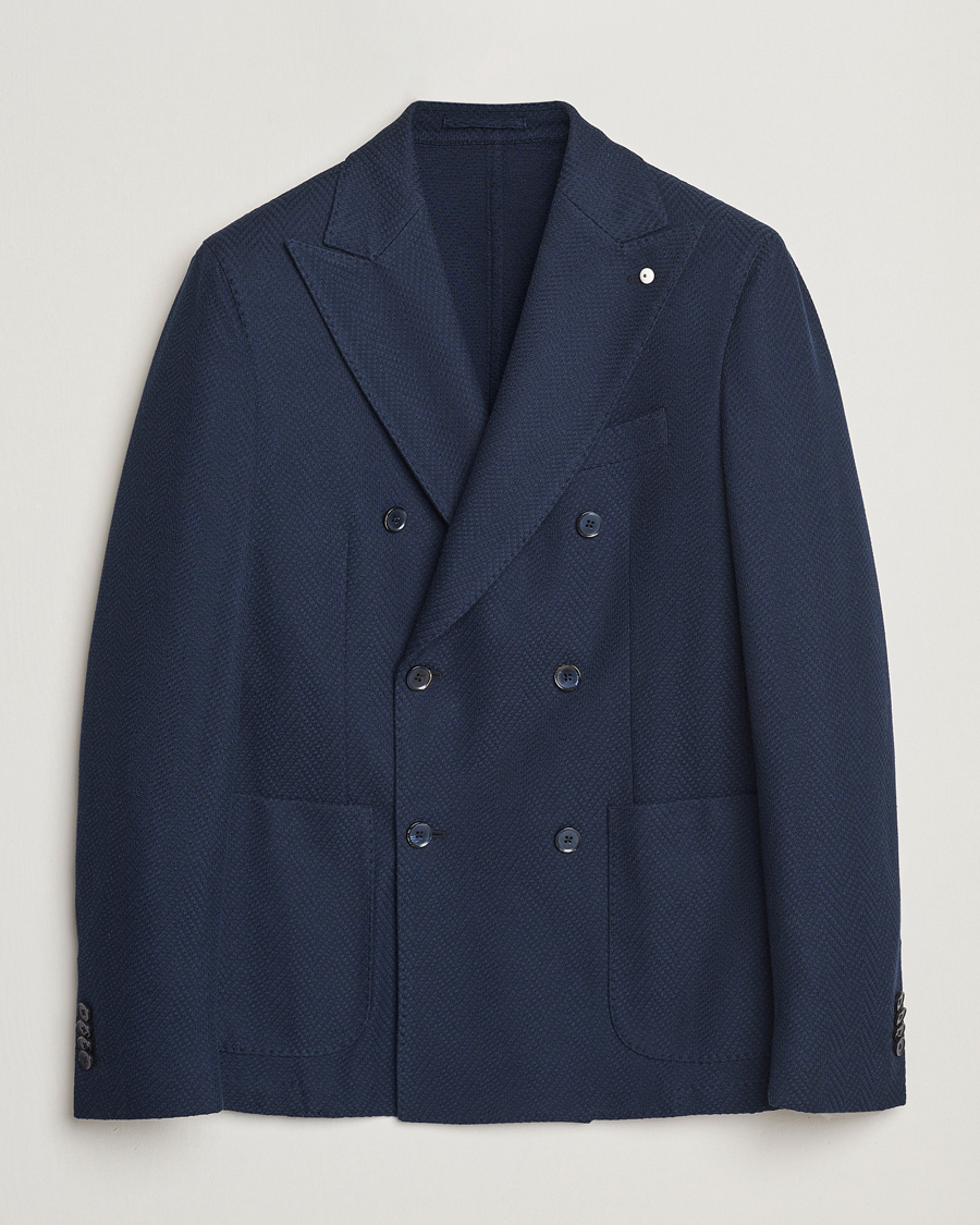 Uomini | Blazers | L.B.M. 1911 | Tom Double Breasted Herringbone Jersey Blazer Navy