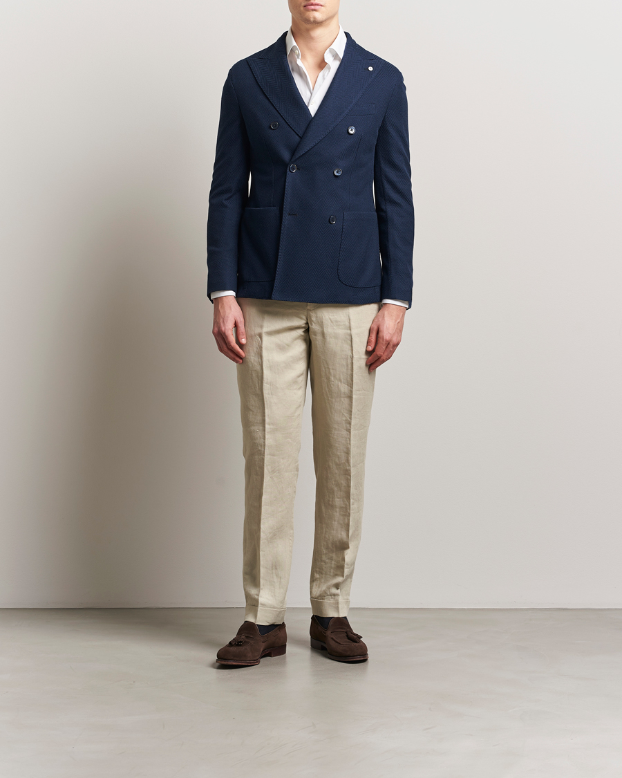 Uomini | Blazers | L.B.M. 1911 | Tom Double Breasted Herringbone Jersey Blazer Navy