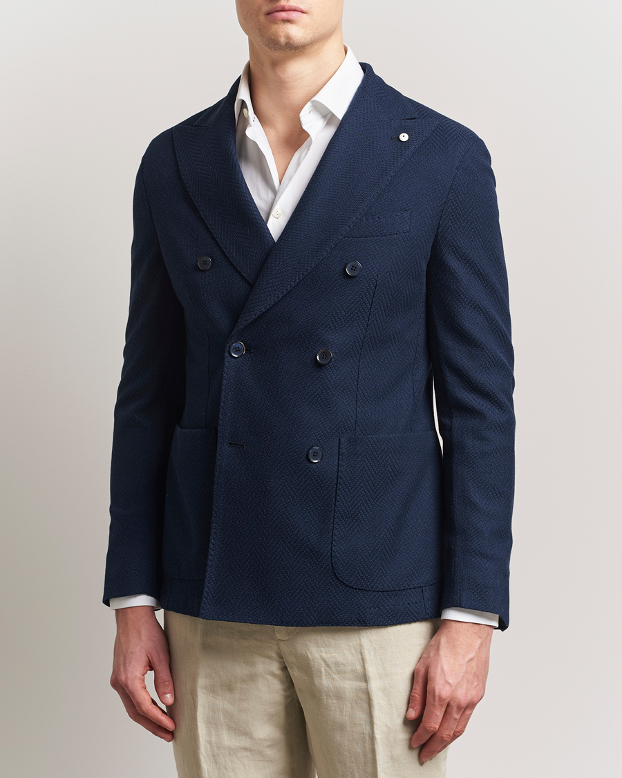 Uomini | Blazers | L.B.M. 1911 | Tom Double Breasted Herringbone Jersey Blazer Navy