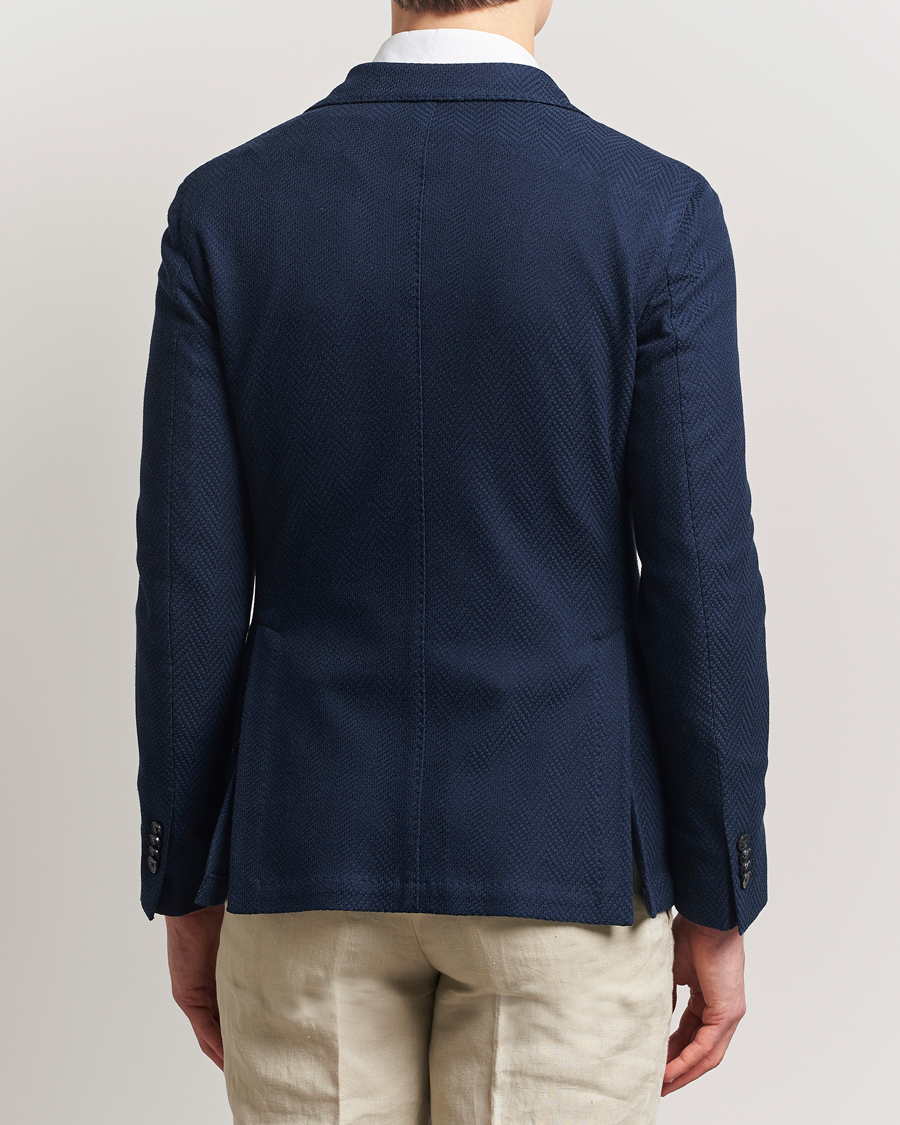 Uomini | Blazers | L.B.M. 1911 | Tom Double Breasted Herringbone Jersey Blazer Navy