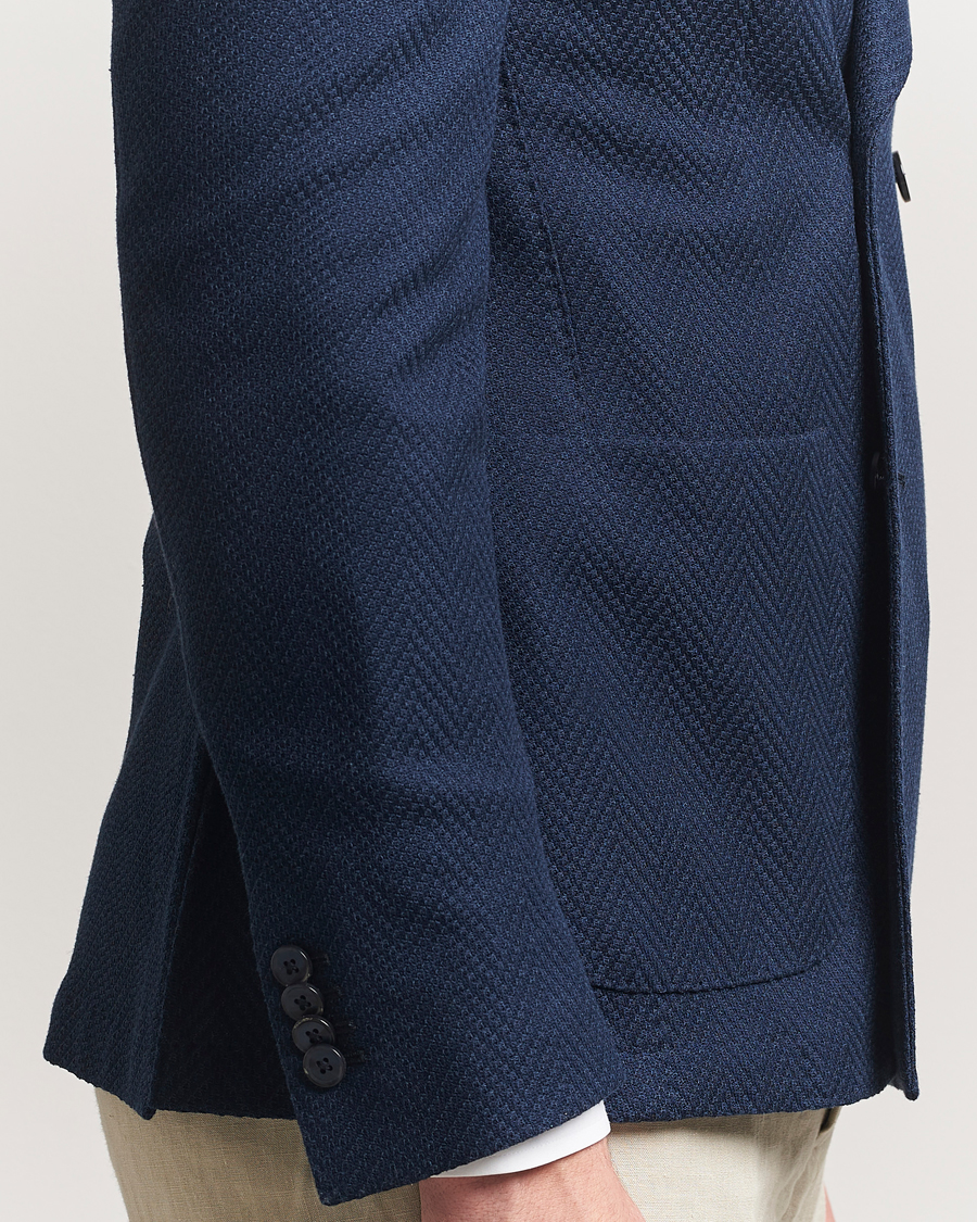 Uomini | Blazers | L.B.M. 1911 | Tom Double Breasted Herringbone Jersey Blazer Navy