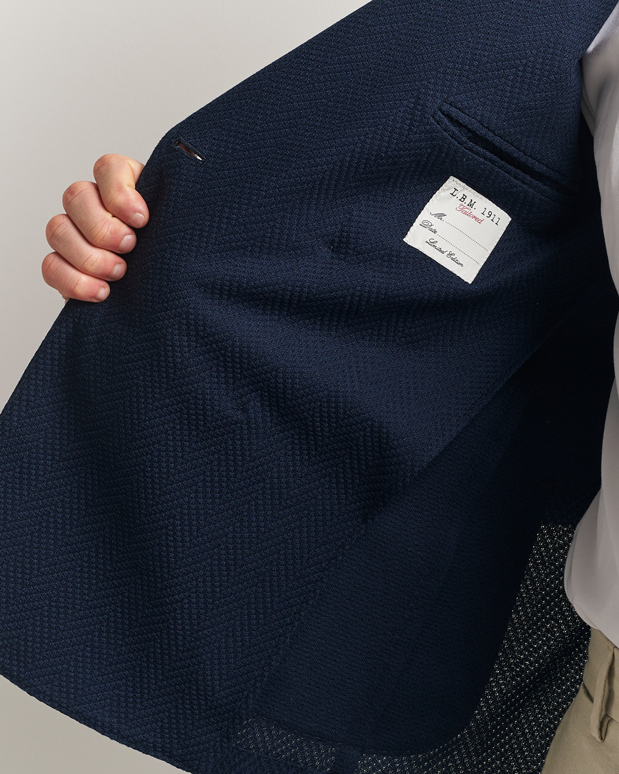 Uomini | Blazers | L.B.M. 1911 | Tom Double Breasted Herringbone Jersey Blazer Navy
