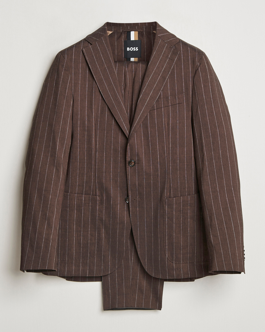 Uomini | Abiti | BOSS BLACK | Hanry Wool Pinstriped Suit Dark Brown