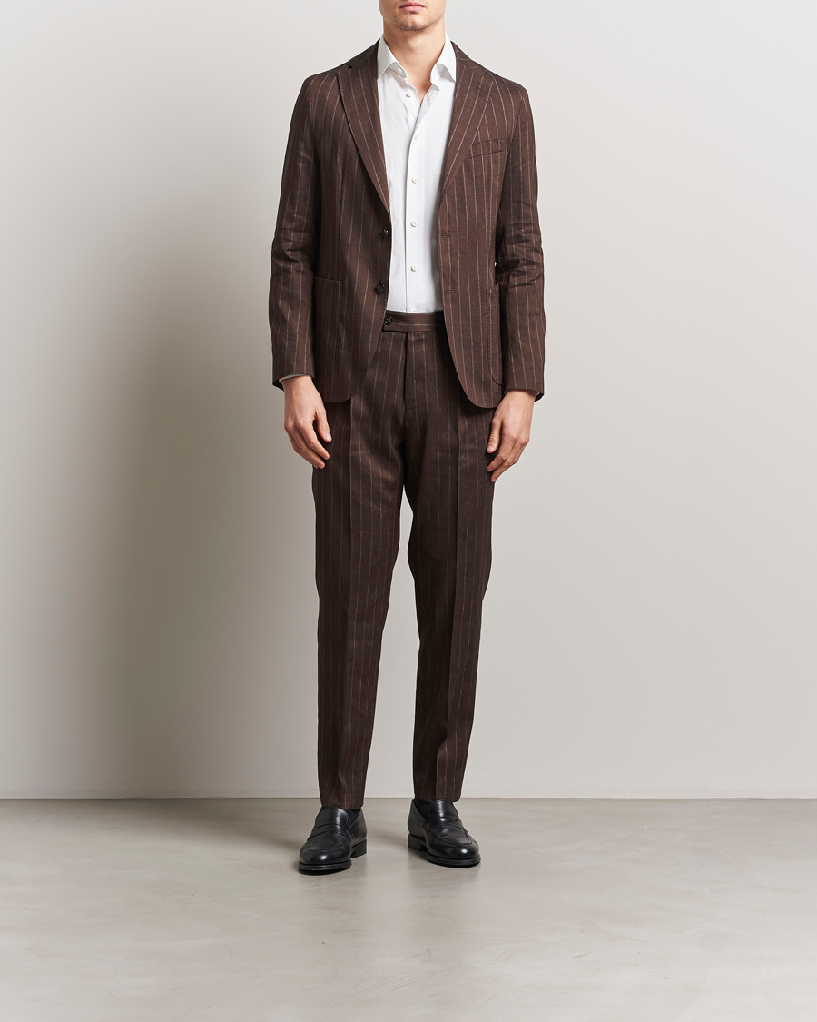 Uomini | Abiti | BOSS BLACK | Hanry Wool Pinstriped Suit Dark Brown