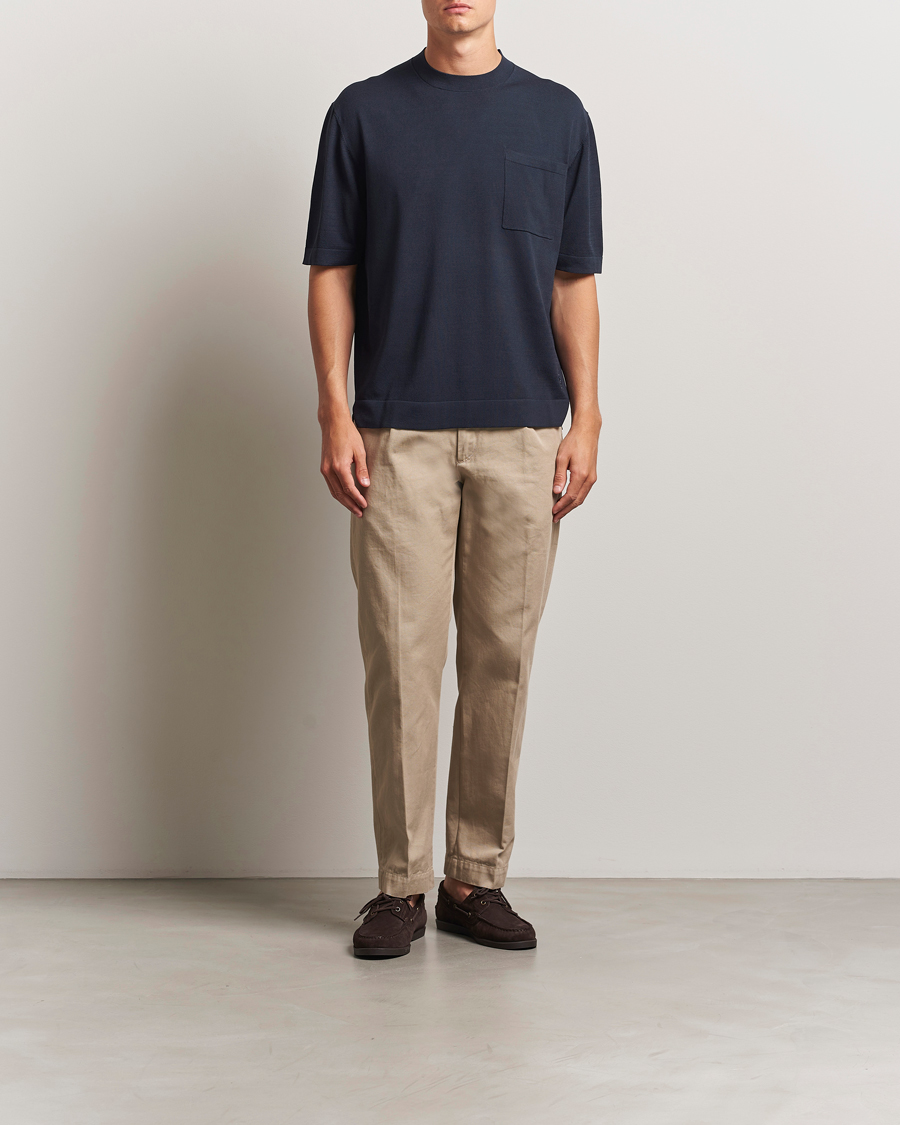 Uomini | T-shirt | BOSS BLACK | Jervaiso Cotton/Silk Knitted T-Shirt Dark Blue