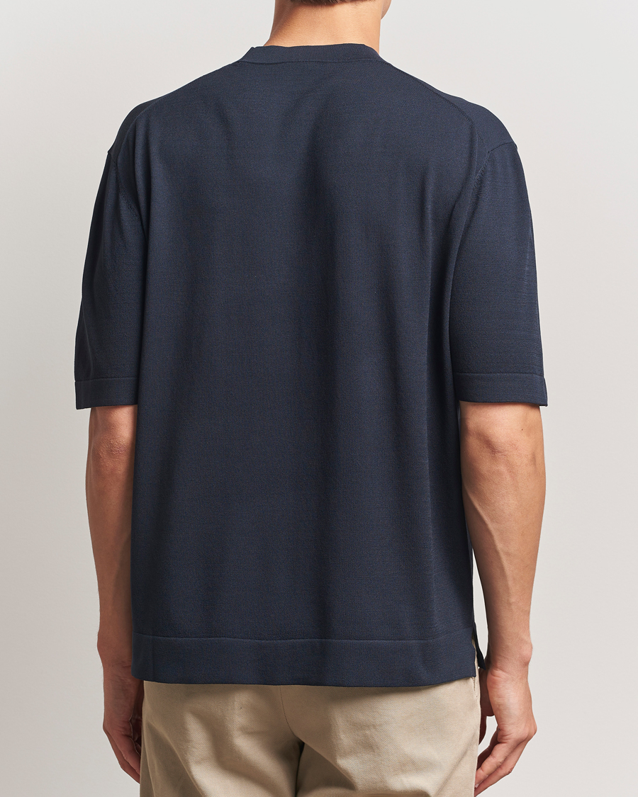 Uomini | T-shirt | BOSS BLACK | Jervaiso Cotton/Silk Knitted T-Shirt Dark Blue