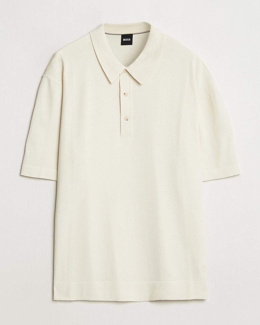 Uomini | Polo | BOSS BLACK | Jervasoni Cotton/Silk Knitted Polo Open White