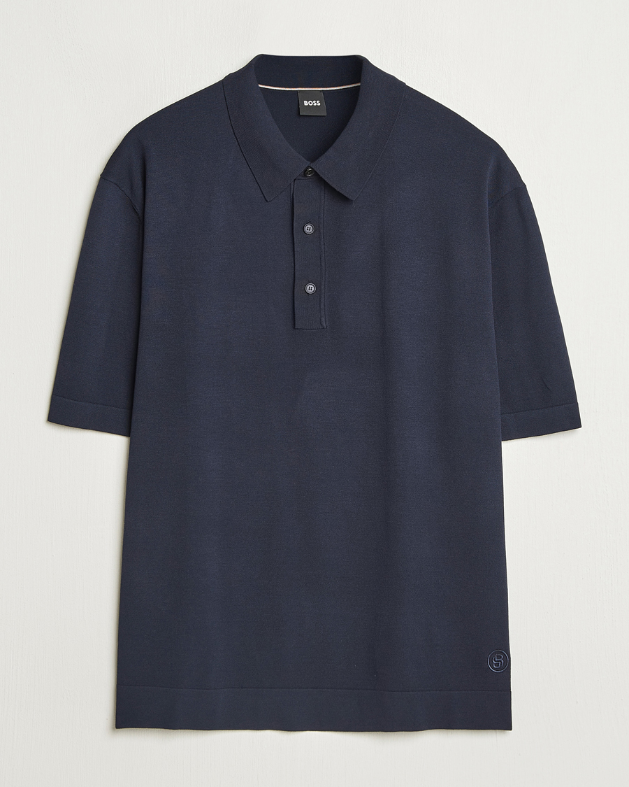 Uomini | Polo | BOSS BLACK | Jervasoni Cotton/Silk Knitted Polo Dark Blue
